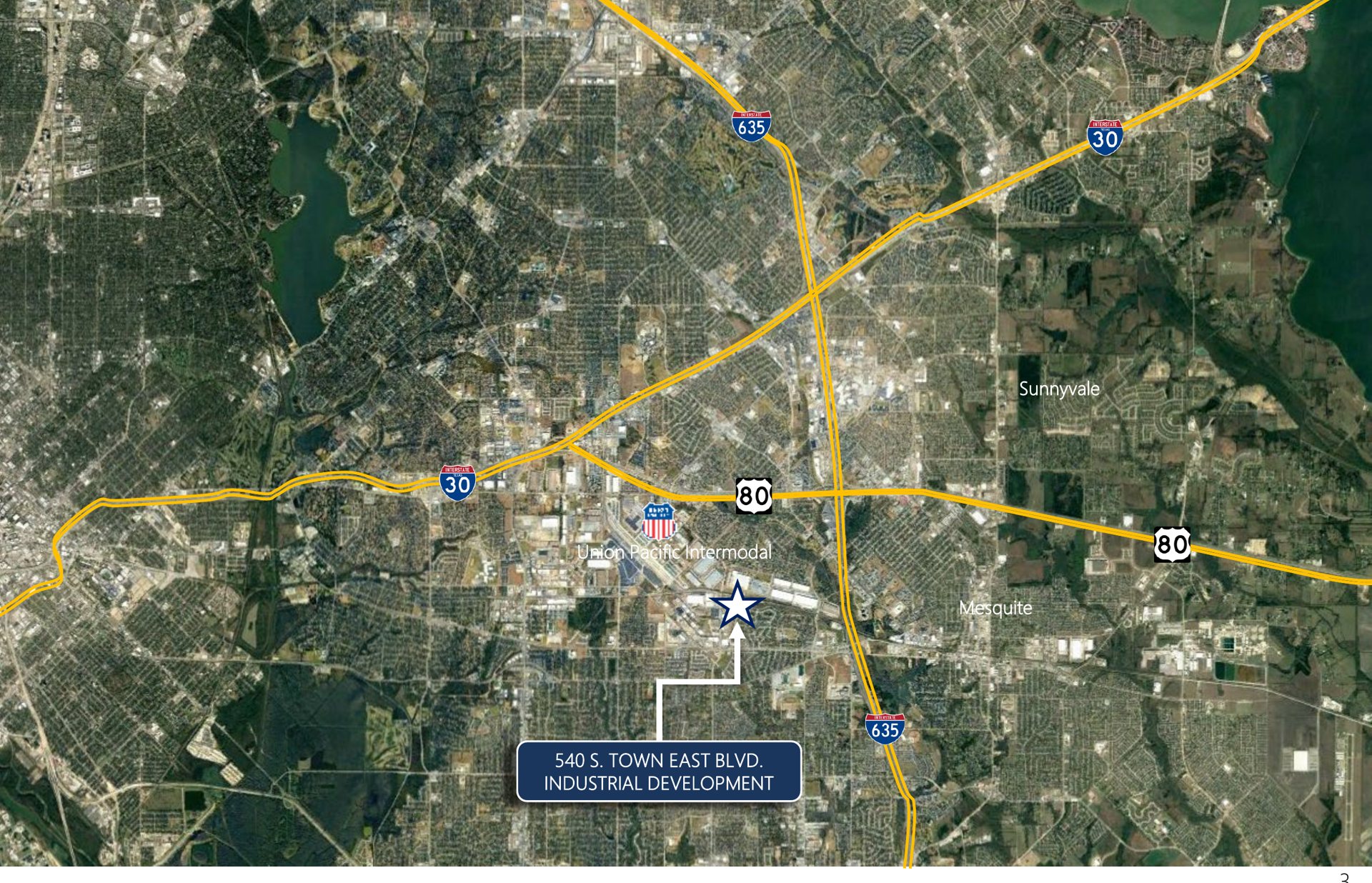 Town East Logistics — neighborhood aerial showing Union Pacific Intermodal Terminal