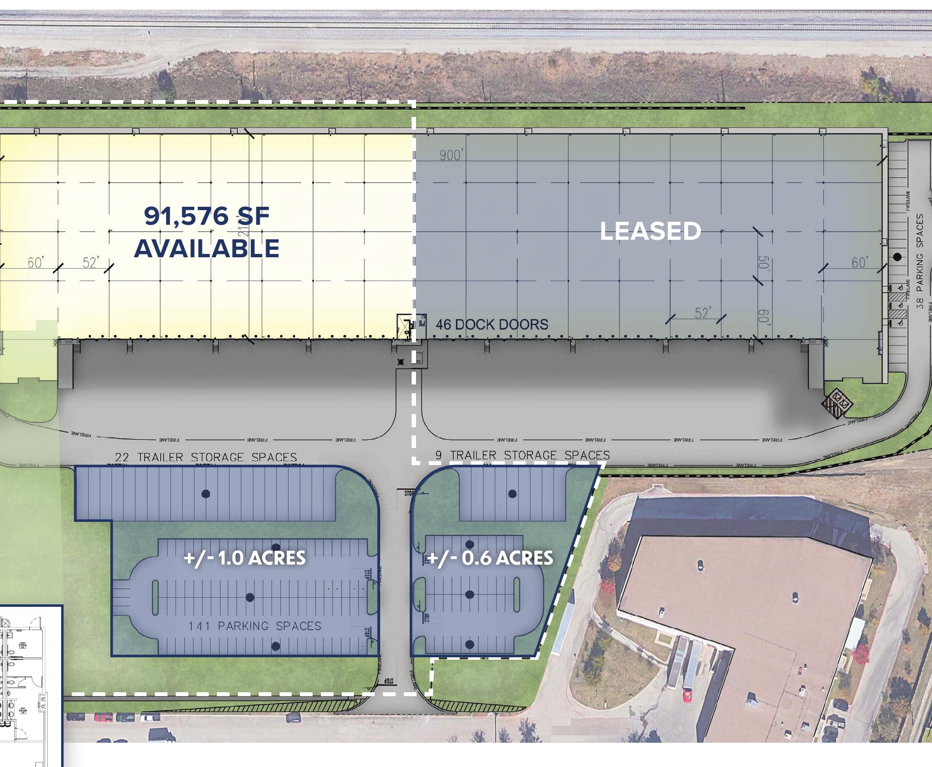 Town East Logistics site plan — 91,576 SF available
